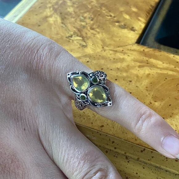 Natural Canary Opal Chrome Diopside Sterling Silver Ring Size 5 - Picture 4 of 9